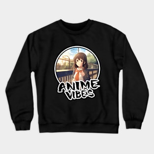 Cute Anime Girl at Train Station - Anime Shirt Crewneck Sweatshirt